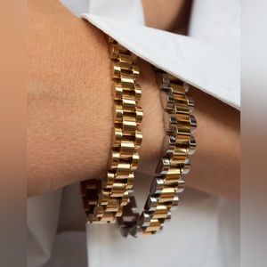 2 LUV AJ GOLD + MIXED METAL TIMEPIECE WATCHBAND BRACELETS GORJANA JOAH BROWN